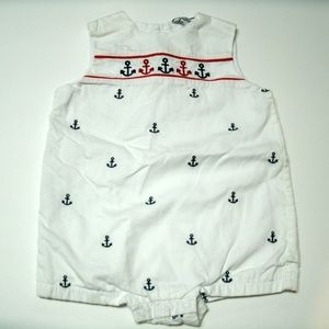 Hartstrings Romper Anchors White Red Blue Natuical Boy's Size 3-6 Months